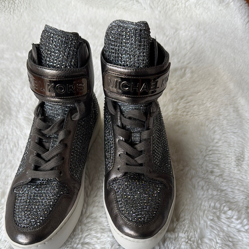 Michael Kors Black and Silver Textured High-Top Sneakers NWOT
